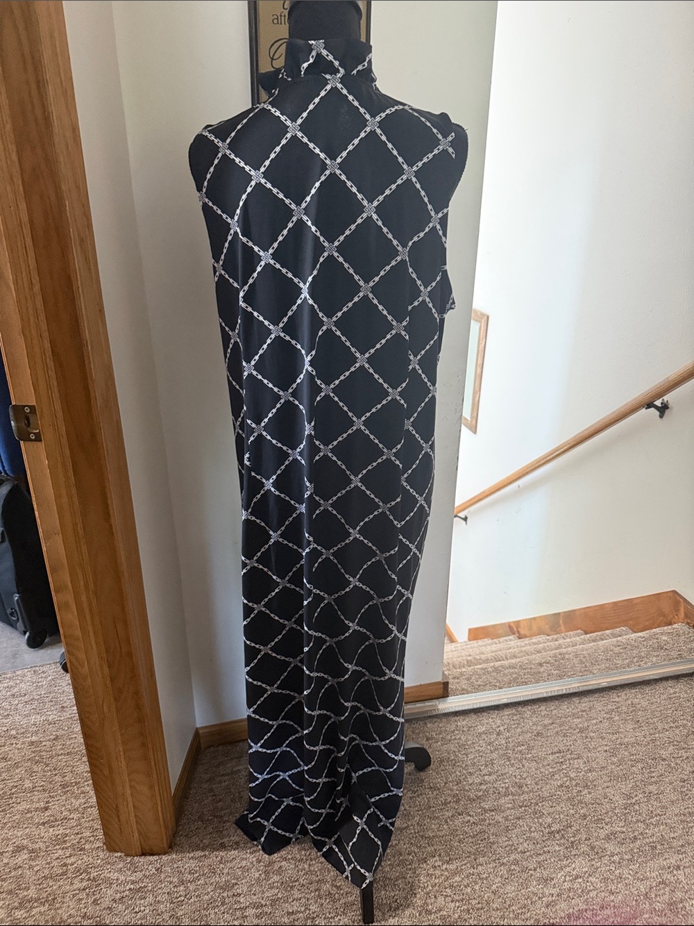 Lulu-B Black Maxi Dress with White Lattice Pattern - Picture 2 of 3